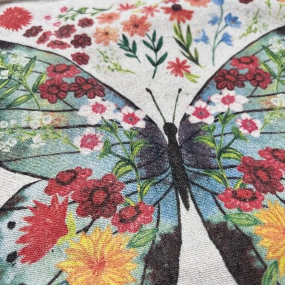 Butterfly Flower Floral Colorful Print Canvas Single Compartment Tote Bag - Picture 6 of 6